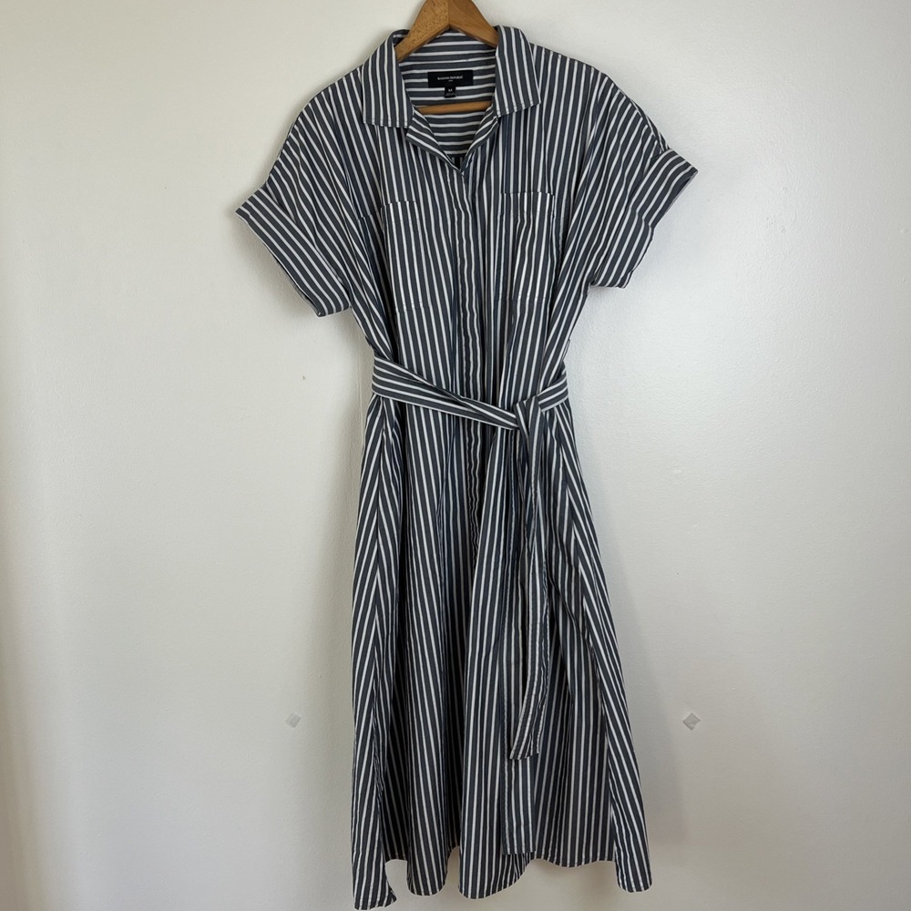 Banana Republic Tie-Waist Midi Poplin Shirt Dress Womens Sz M $150 - Picture 4 of 15